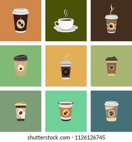 Set of Coffee Cup - Mockup template for Cafe, Restaurant brand identity design. Black, White, Brown cardboard Coffee Cup Mockup. Disposable plastic and paper vector template for Hot Drinks