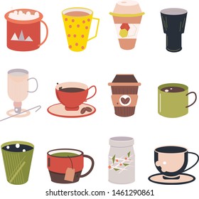 Set of Coffee Cup - Mockup template for Cafe, Restaurant brand identity design. Black, White, Brown cardboard Coffee Cup Mockup. Disposable plastic and paper vector template for Hot Drinks