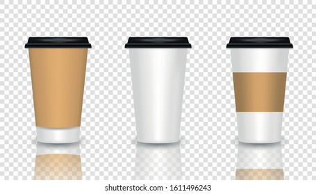 Set of Coffee Cup - Mockup template for Cafe, Restaurant brand identity design. Three coffee cups with lids. Coffee Cup Mockup 3D. 