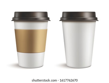 Set of coffee cup - Mockup template for cafe. black, white, brown cardboard coffee cup mockup. Disposable plastic and paper tableware template for hot drinks. Vector illustration