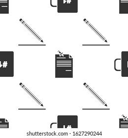 Set Coffee cup, Note paper with pinned pushbutton and Pencil with eraser and line on seamless pattern. Vector