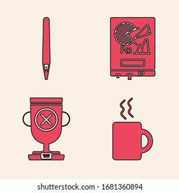 Set Coffee cup, Pen, Board with graph chart and Award cup icon. Vector