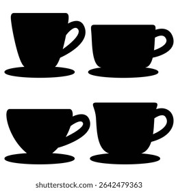 Set of Coffee Cup Silhouette Icons, Black Vector Collection for Cafe Menu Design.