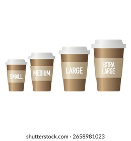 Set von Kaffeetassengrößen von klein bis sehr groß. Vektorgrafik
