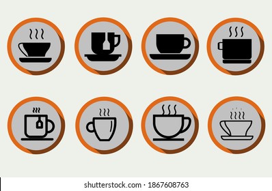 Set of coffee cup, tea cup or water cup with flat style vector illustration.