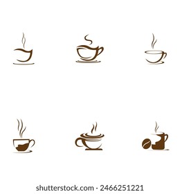 set of Coffee cup vector flat icon. Tea cup. Brown coffee cup sign on milk background