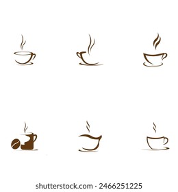 set of Coffee cup vector flat icon. Tea cup. Brown coffee cup sign on milk background