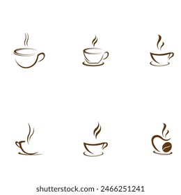 set of Coffee cup vector flat icon. Tea cup. Brown coffee cup sign on milk background