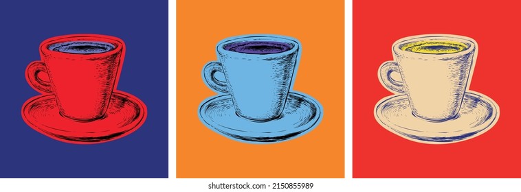 Set Coffee Cup Vector Illustration Pop Art Style 