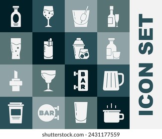 Set Coffee cup, Wooden beer mug, Alcohol drink Rum, Cocktail Bloody Mary, Glass,  and shaker icon. Vector