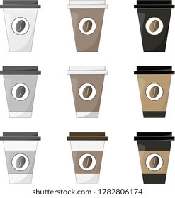 Set of coffee cups for cafe menu. Vector illustration elements in flat style