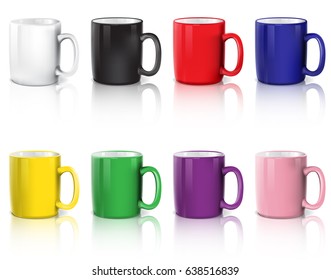 Set of coffee cups. Colorful coffee mugs on white background. Vector illustration.