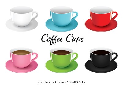 Set of coffee cups different color isolated on white background vector