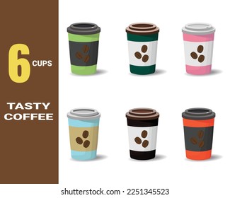 Set of coffee cups in different colors