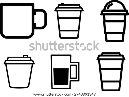 Set of coffee cups and disposable take away coffee containers various designs