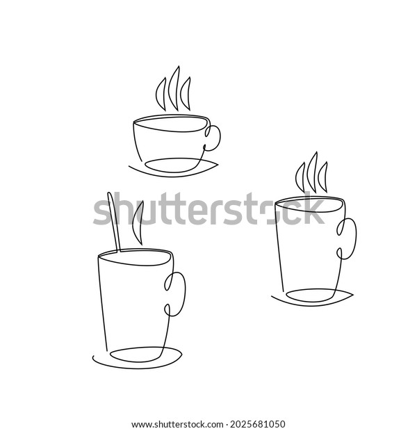 Set Coffee Cups Drawn Single Line Stock Vector Royalty Free 2025681050 Shutterstock 0020