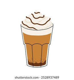 Set of Coffee Cups with Latte Art Patterns Front View. Cute rabbit, Flower and Heart foam shapes. Cafe Bar or Coffee House Graphics. Vector Illustration, Icons
