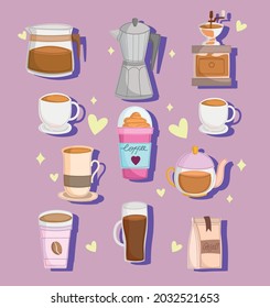 set of coffee cups, maker cartoon