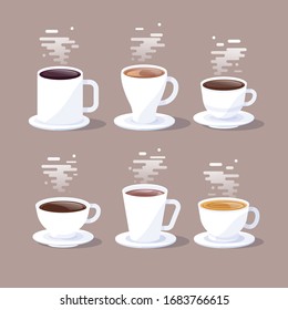 Set of coffee cups. Coffee menu vector illustration.