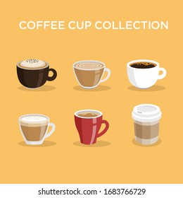 Set of coffee cups. Coffee menu vector illustration.