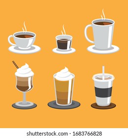 Set of coffee cups. Coffee menu vector illustration.