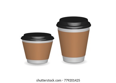Set of coffee cups, realistic blank paper coffee cup,  isolated on white