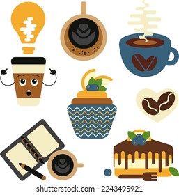 Set of coffee cups and sweets.