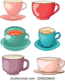  Set of coffee cups. Vector illustration. Flat style. Decorative design for cafeteria, posters, banners, postcards