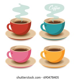 Set of Coffee Cups. Vector Illustration. Flat Style. Decorative Design for Cafeteria, Posters, Banners, Cards