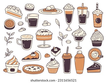 ícono de doodle de café y postre