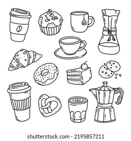 set of coffee and dessert hand drawn illustration