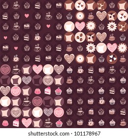 Set of coffee and desserts seamless patterns