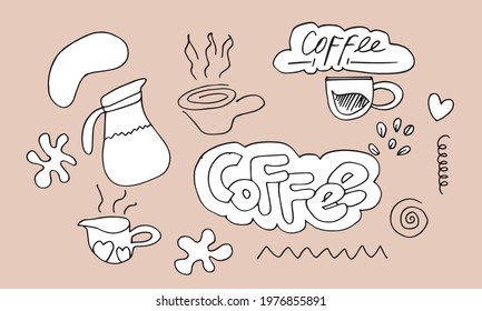 set of coffee doodle for design element.