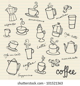 Set of Coffee doodles vector