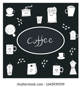 set of coffee  doodles vector illustration with coffee elements