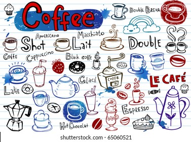 Conjunto de doodles de café, ilustración vectorial