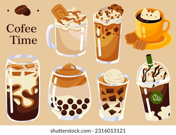 set of coffee drink desserts