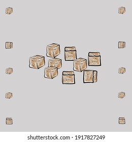Set for coffee drinking. Coffee set. Coffee pot, porcelain cups, sugar, coffee beans, bamboo cloth, napkins. Pastel browns. Isolated vector objects.