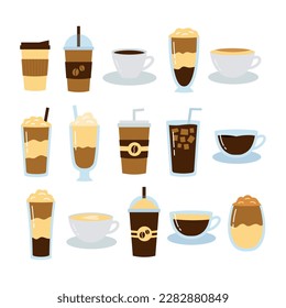 Set of coffee drinks flat design collection. Coffee drinks menu vector illustration.