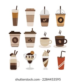 Set of coffee drinks flat design collection. Coffee drinks menu vector illustration.