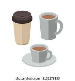 set coffee drinks isometrics icons