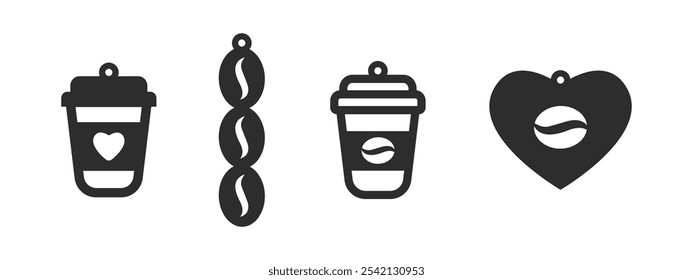 Conjunto de diseños de pendientes de café. Silueta de Vector para cortar pendientes, colgante o llavero. Plantilla cortada por láser para piel, madera y metal