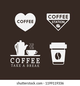 Set of coffee elements and coffee accessories vector