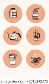 Set of coffee elements collections . Flat minimalist style coffee icons vector illustration 