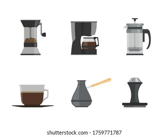 Set mit Kaffeemaschine. Flachdesign-Stil