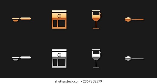 Set Coffee filter holder, Bag coffee beans, Irish and Spoon icon. Vector
