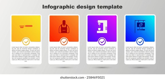 Set Coffee filter holder, Barista, machine and Street signboard coffee. Business infographic template. Vector