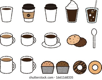 Set de café y alimentos. Son ilustraciones vectoriales.