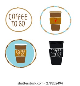 Set of coffee to go badge hand draw. Vector