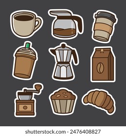 set of coffee good for sticker, pattern t shirt, pins design and graphic design